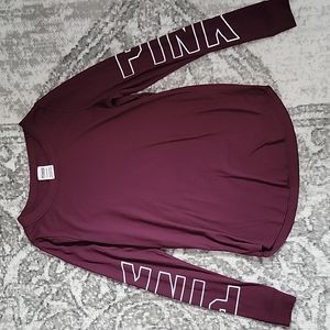 PINK long sleeve ribbed burgundy shirt small
